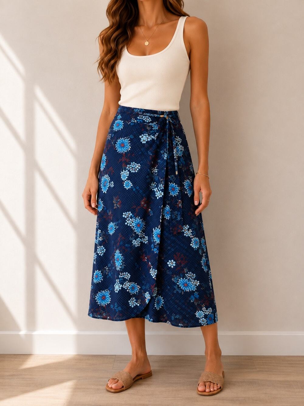 MARC O’POLO Blue Floral Maxi Skirt Mixed Print Boho Artsy Eclectic Sz 38 Medium